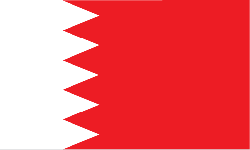 Bahrain Flag: red, the traditional color for flags of Persian Gulf states, with a white serrated band (five white points) on the hoist side; the five points represent the five pillars of Islam. Note: until 2002 the flag had eight white points, but this was reduced to five to avoid confusion with the Qatari flag. [CIA World Fact Book]