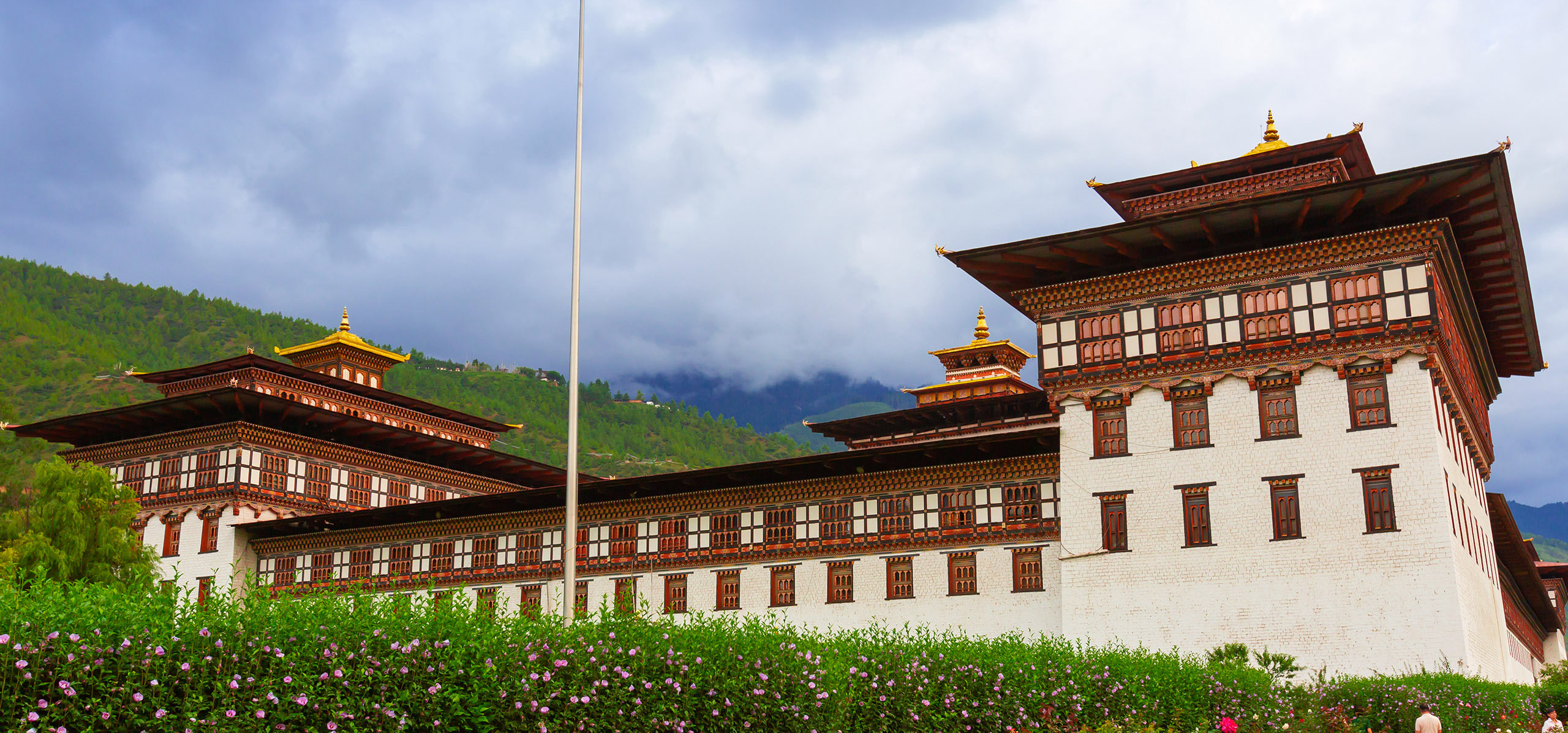 Tashiccho dzong in Thimphu, Bhutan. A government building and current historical symbol in Bhutan
