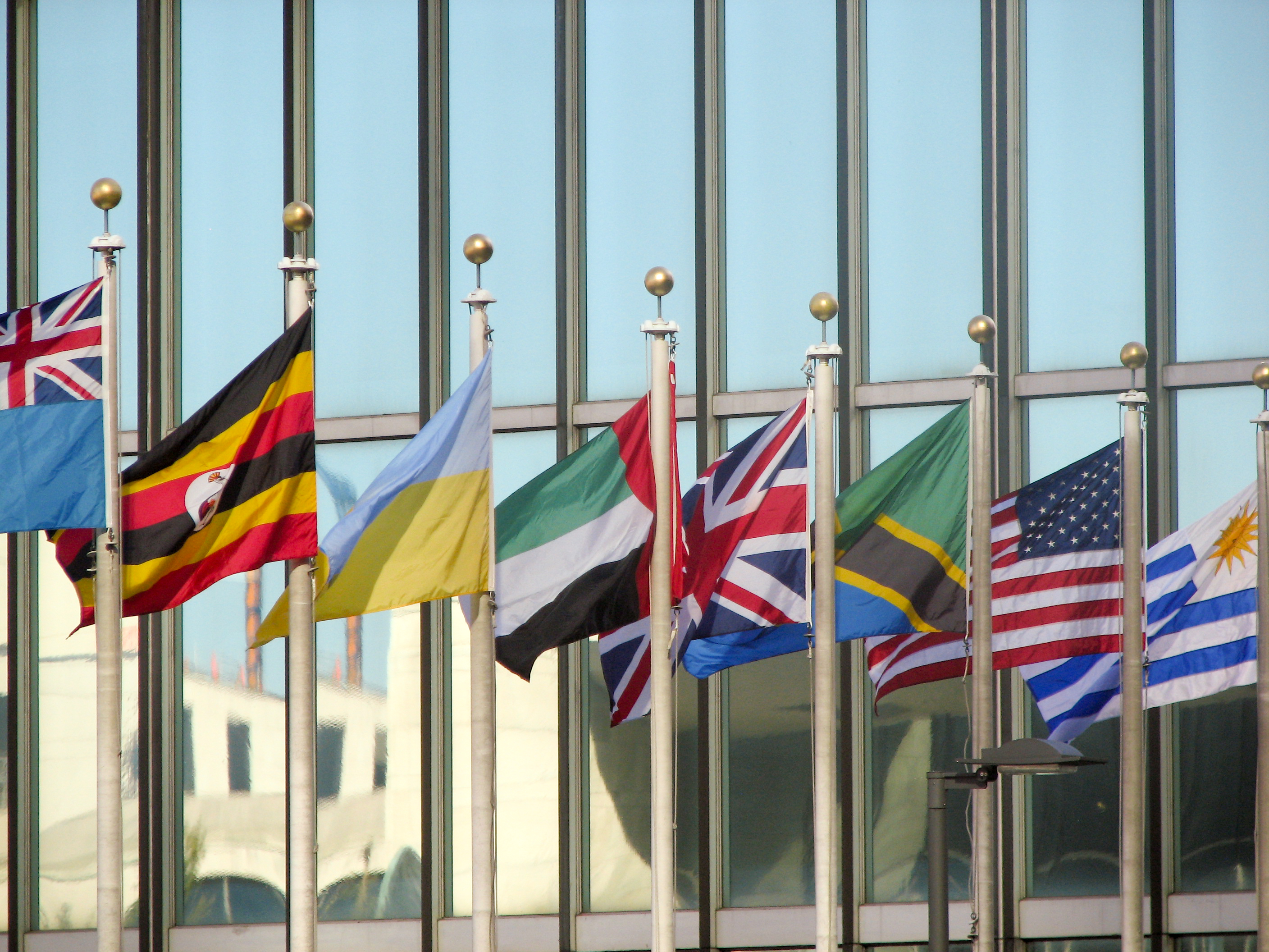 Flags in front of UN Headquarters in New York. USAID photo
