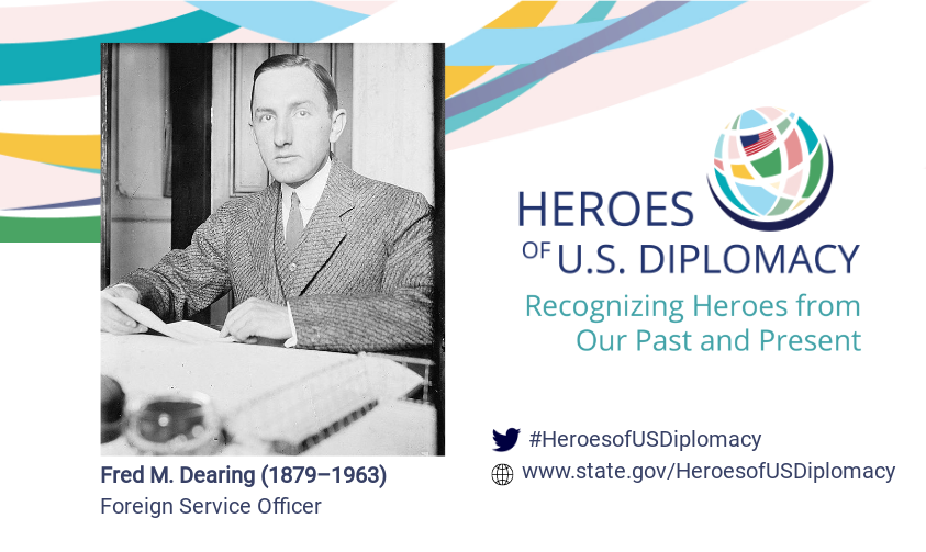 Photo of Fred Dearing on Heroes of U.S. Diplomacy branding.