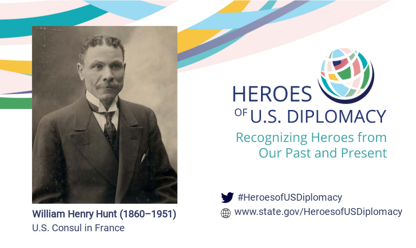 Photo of William Henry Hunt overlaid on Heroes of U.S. Diplomacy initiative branding