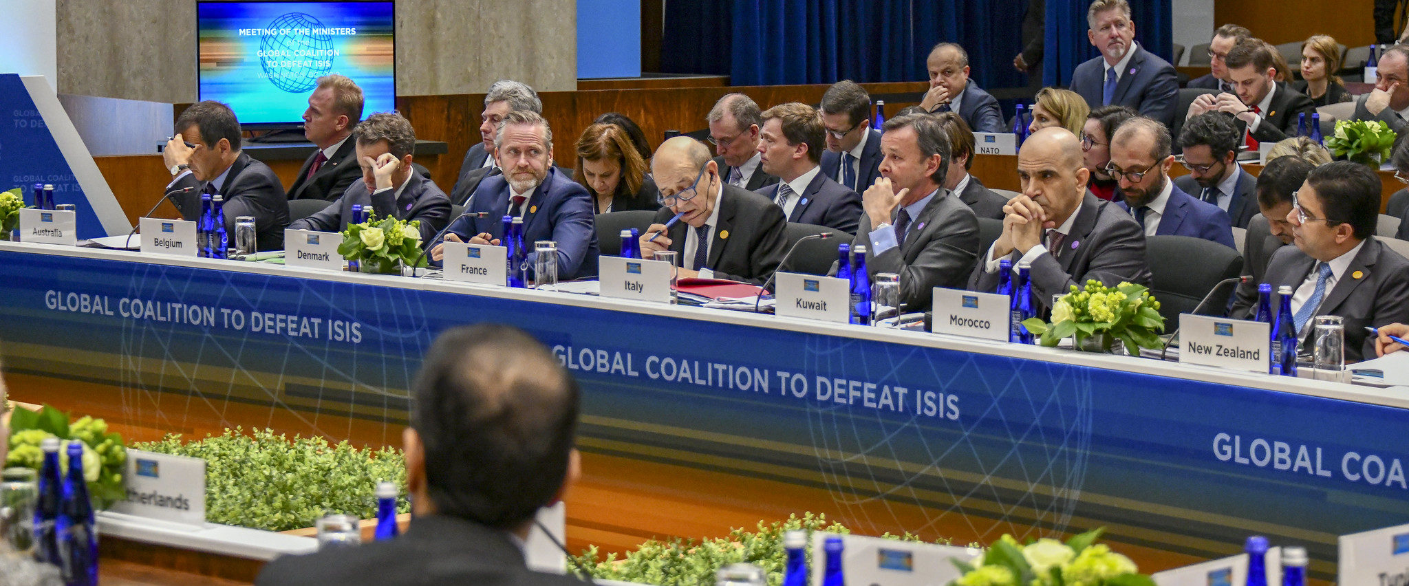 Foreign Ministers Listen on as Secretary Pompeo Delivers Opening Remarks