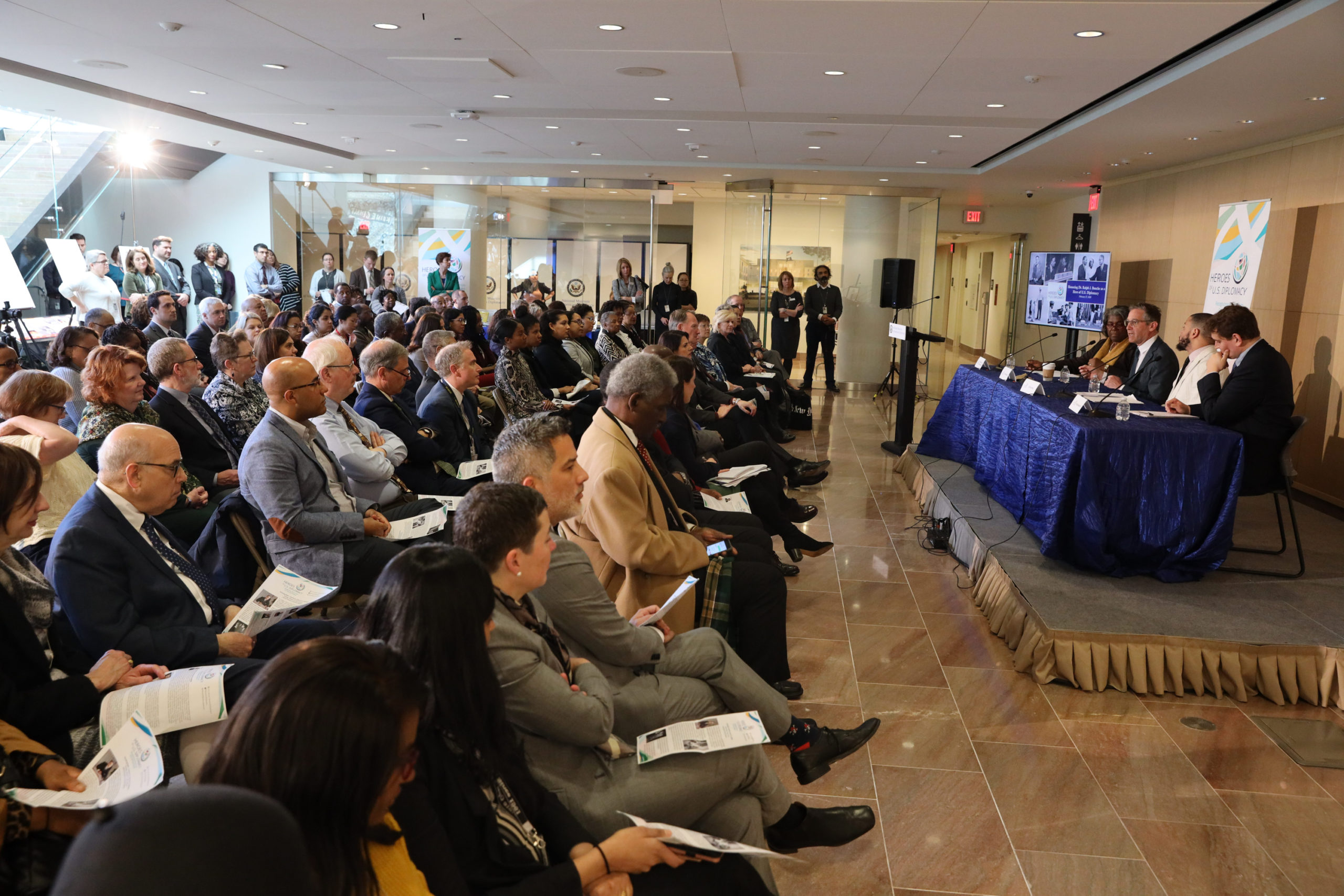 Audience members and panelists at the Heroes of U.S. Diplomacy program at the National Museum of American Diplomacy.