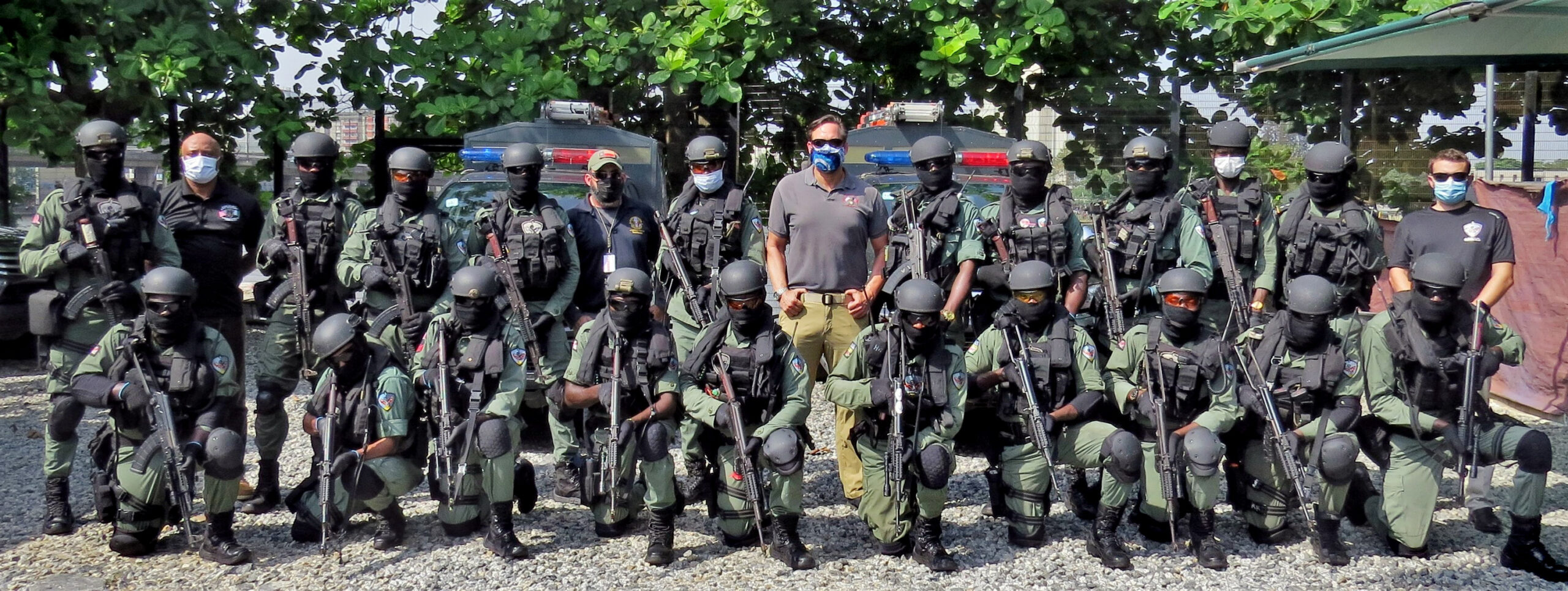 Police with the Lagos, Nigeria, SPEAR team pose alongside U.S. Diplomatic Security Service counterparts in November 2020. The police are part of a Special Program for Embassy Augmentation Response (SPEAR) team, assigned to protect U.S. diplomatic facilities and personnel. SPEAR teams are quick-response forces trained and funded by the Diplomatic Security Service’s Office of Antiterrorism Assistance (ATA). (Department of State photo)