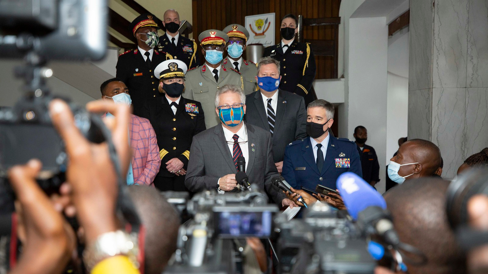 U.S. Africa Command’s Deputy to the Commander for Civil-Military Engagement, Ambassador Andrew Young, and Director of Intelligence, Rear Adm. Heidi Berg visit the DRC in January 2021. (Photo courtesy of Embassy Kinshasa)