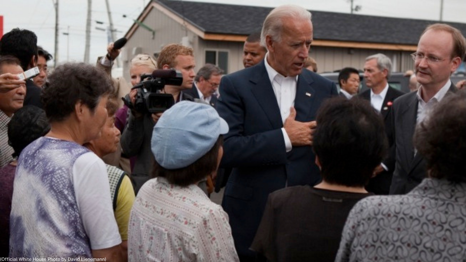 When he was Vice President, President Joe Biden visited Japan and talked to survivors of the tsunami at a temporary housing center in Natori City, Japan on August 23, 2011. (Official White House Photo by David Lienemann)