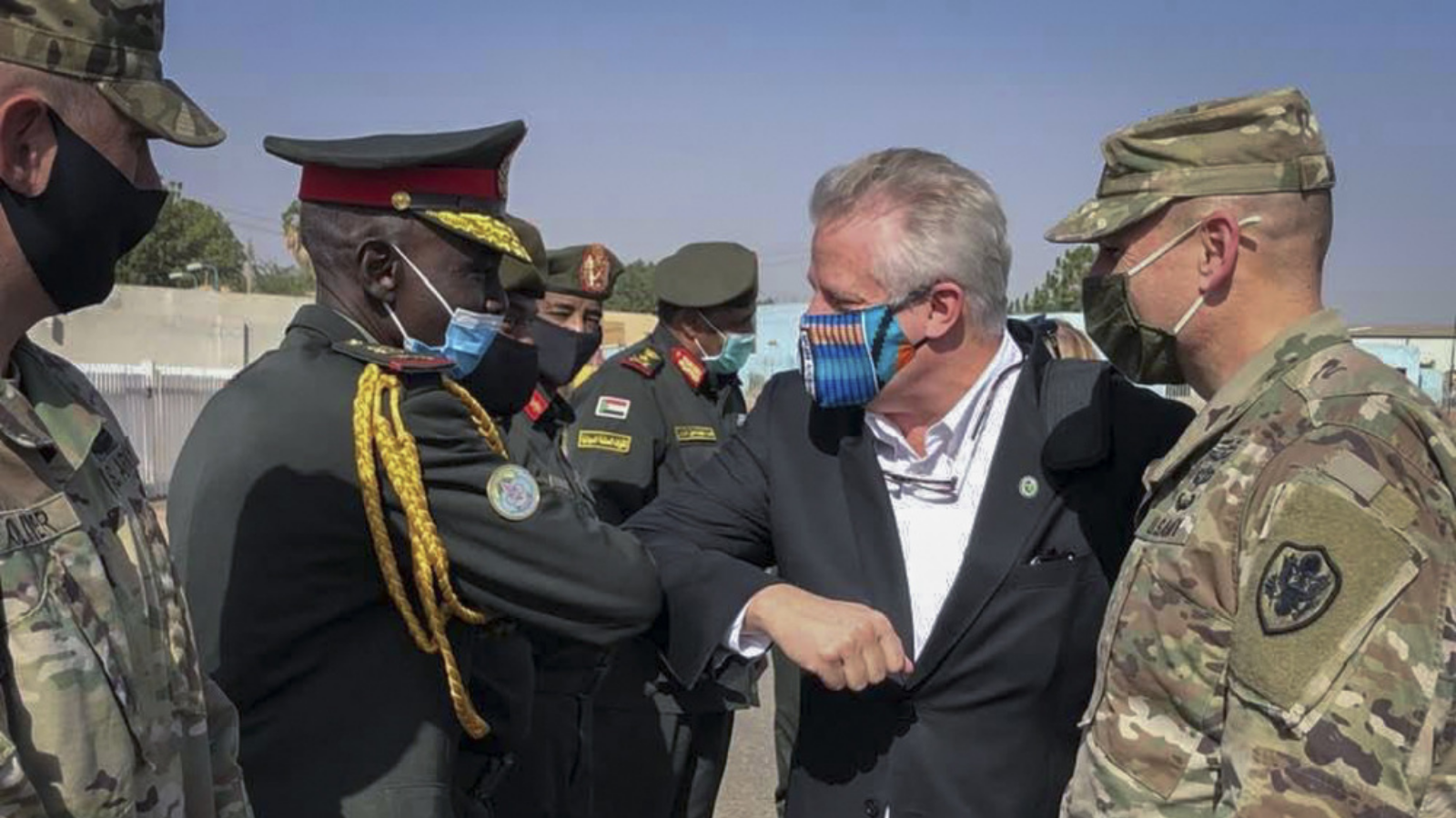 Ambassador Andrew Young, Deputy to the Commander for Civil-Military Engagement, is greeted upon arrival in Sudan. (Photo courtesy of AFRICOM)
