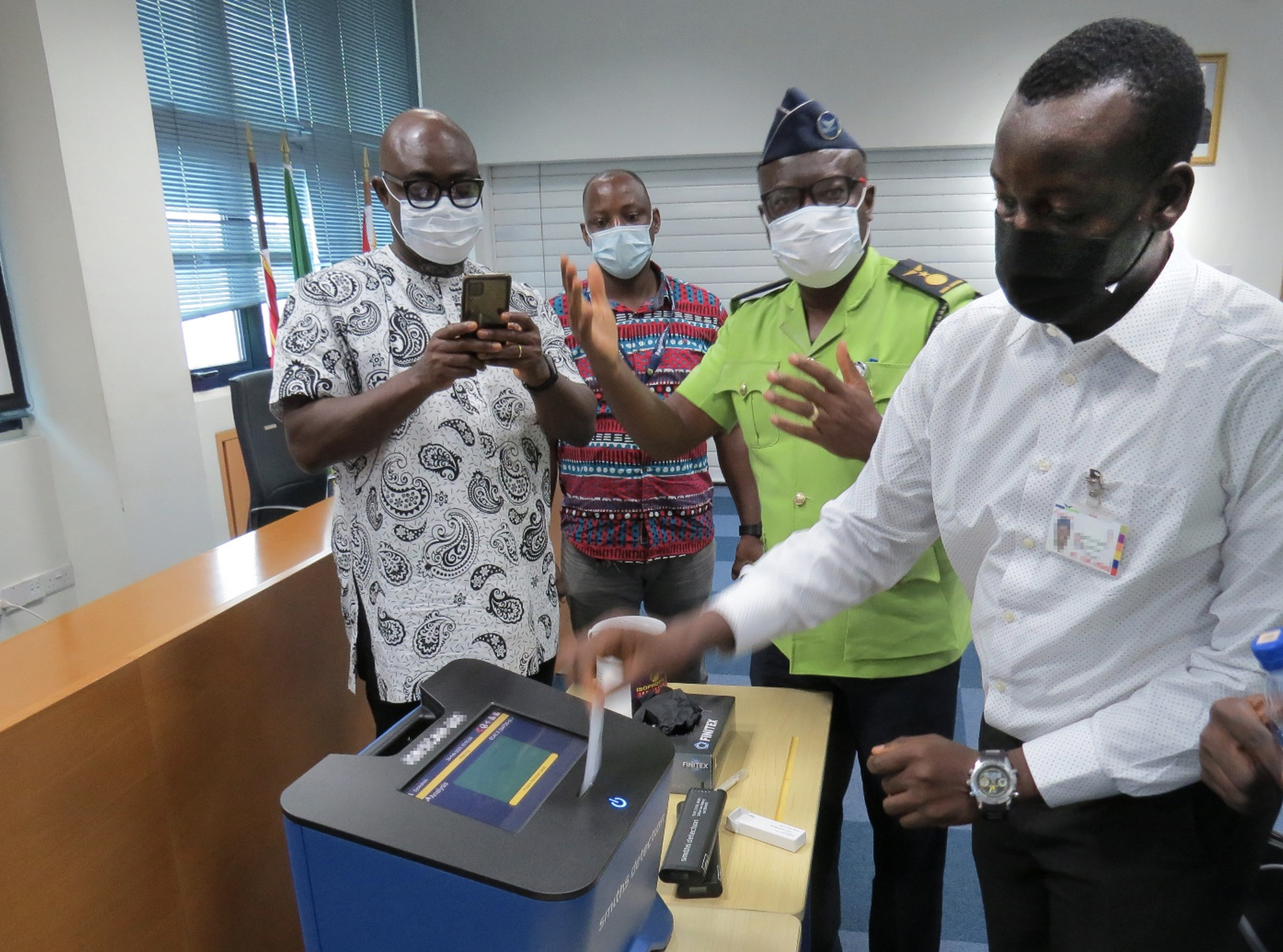 Security officials at Ghana’s Kotoka International Airport undergo U.S. Embassy training on the use of an explosives trace detector in February 2021 donated as part of an ATA equipment grant. (U.S. Department of State photo)