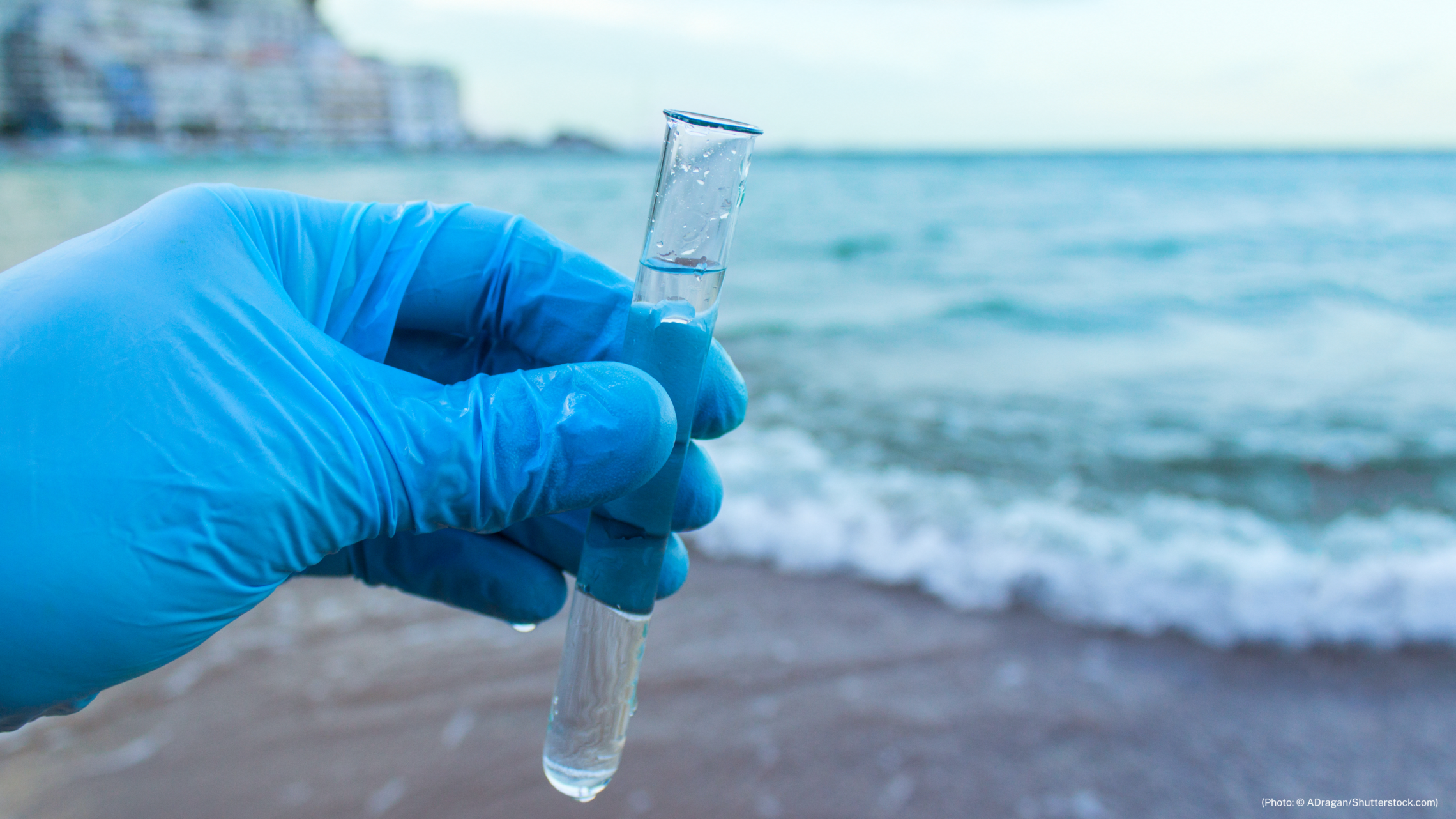 Scientist holds a test tube filled with ocean water