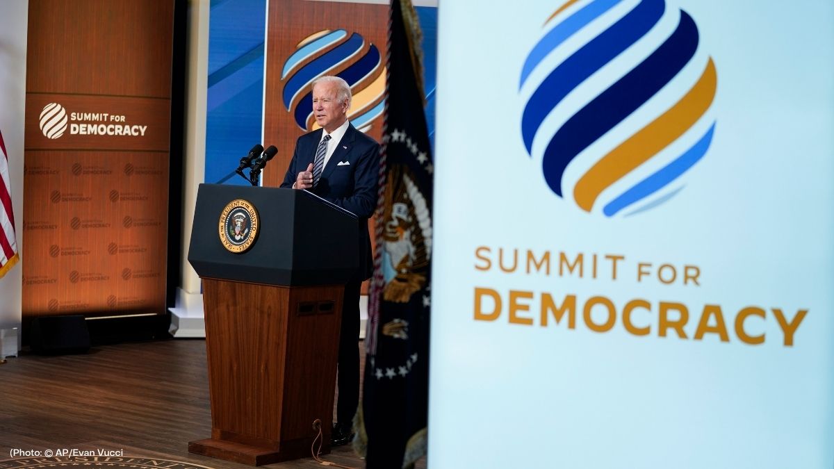 President Biden delivers remarks at the Summit for Democracy.
