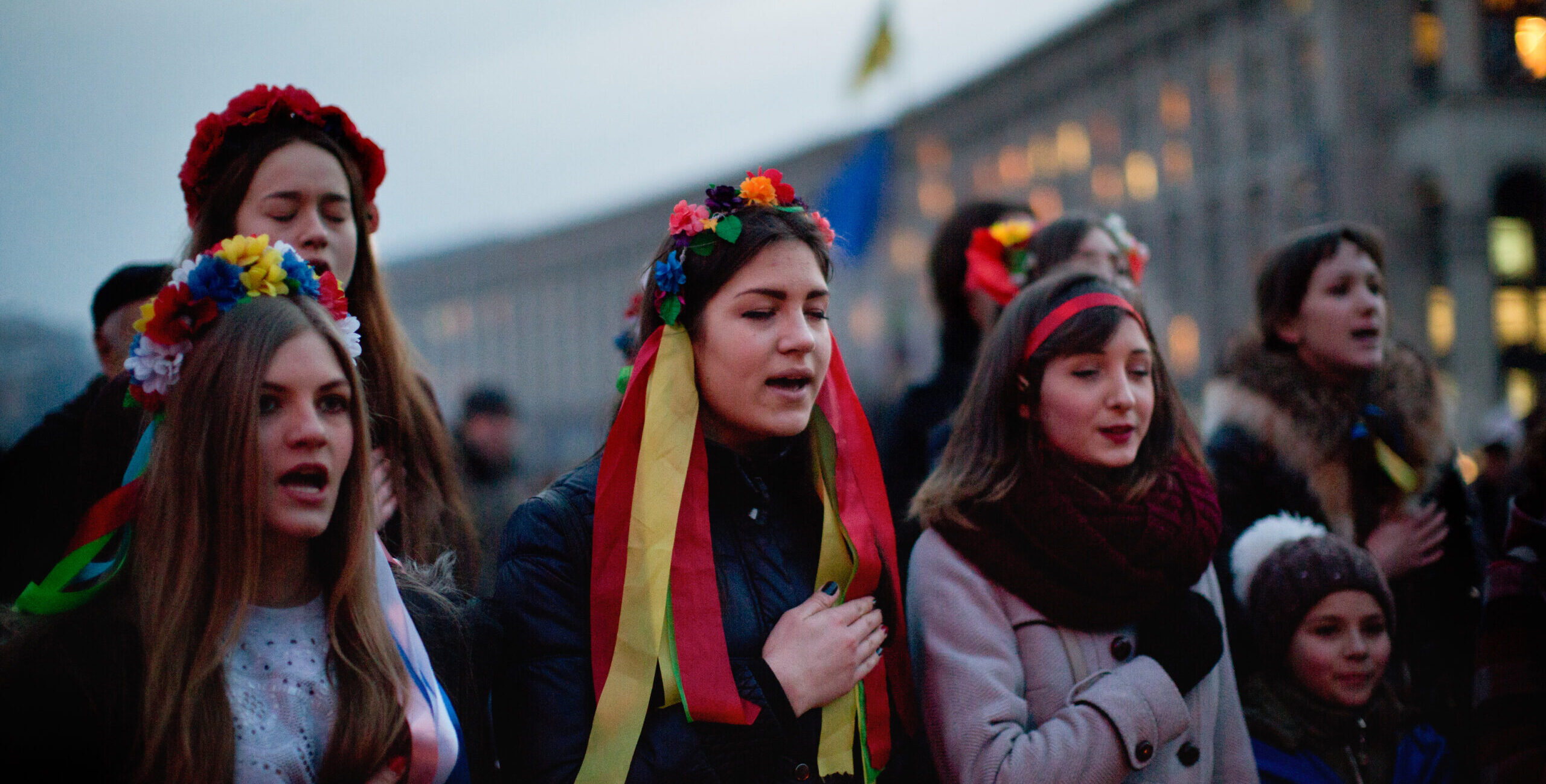 Ukrainian women sing at protest