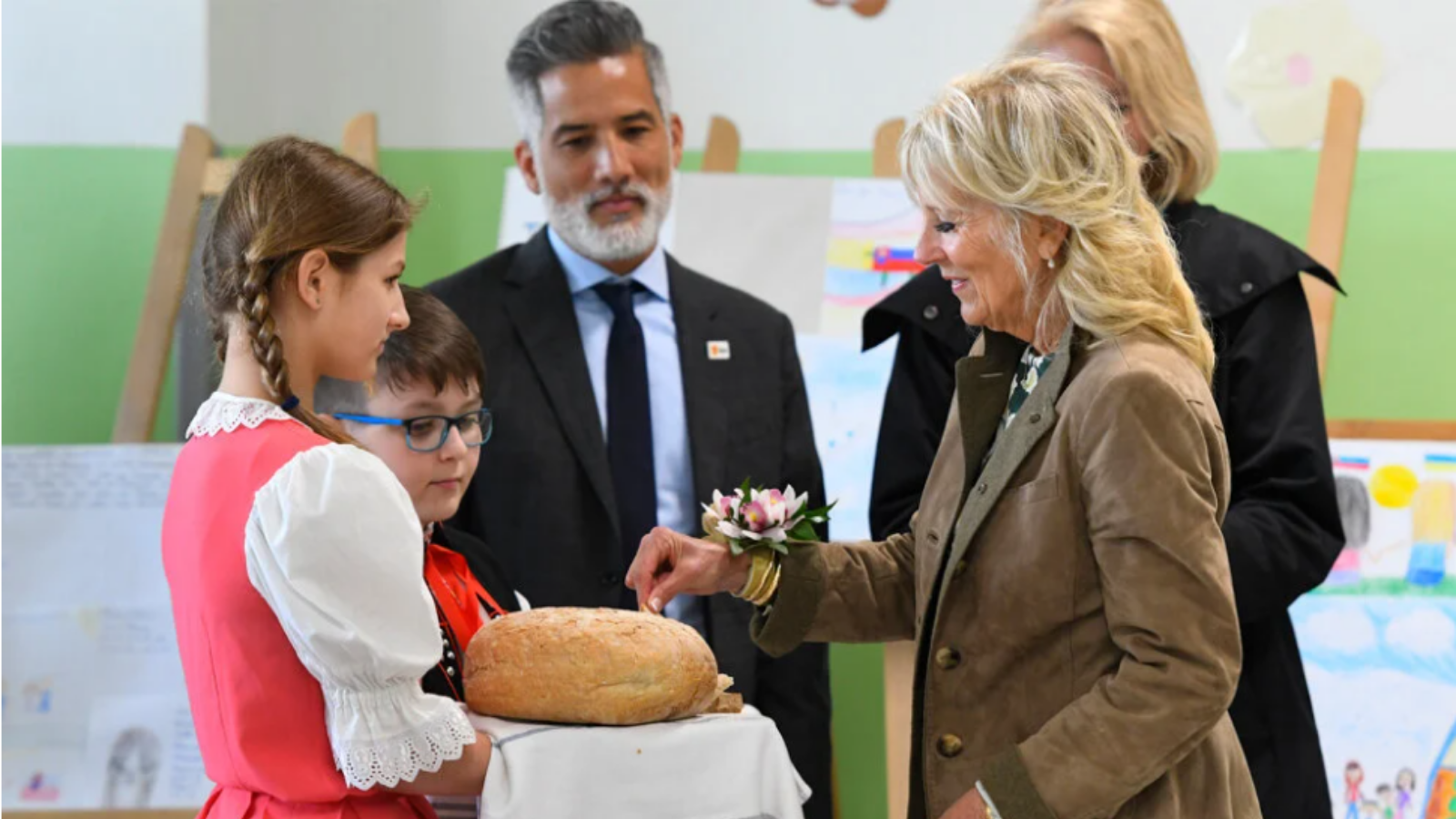 First Lady of the United States Dr. Jill Biden visits a Slovak school hosting Ukrainian students on Mother's Day. May 8, 2022. (U.S. Mission Slovakia photo)