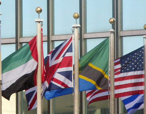 Flags In Front Of UN Headquarters