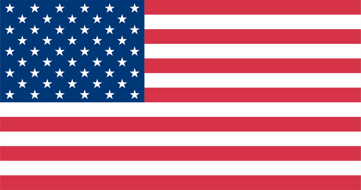 United States flag: 13 equal horizontal stripes of red (top and bottom) alternating with white; there is a blue rectangle in the upper hoist-side corner bearing 50 small, white, five-pointed stars arranged in nine offset horizontal rows of six stars (top and bottom) alternating with rows of five stars;