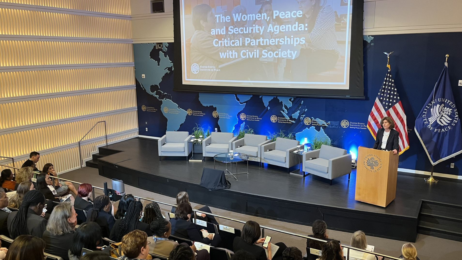 Assistant Secretary of State for Conflict and Stabilization Operations Anne A. Witkowsky speaks at the June 2023 U.S. Institute of Peace event “The Women, Peace, and Security Agenda: Critical Partnerships with Civil Society.”