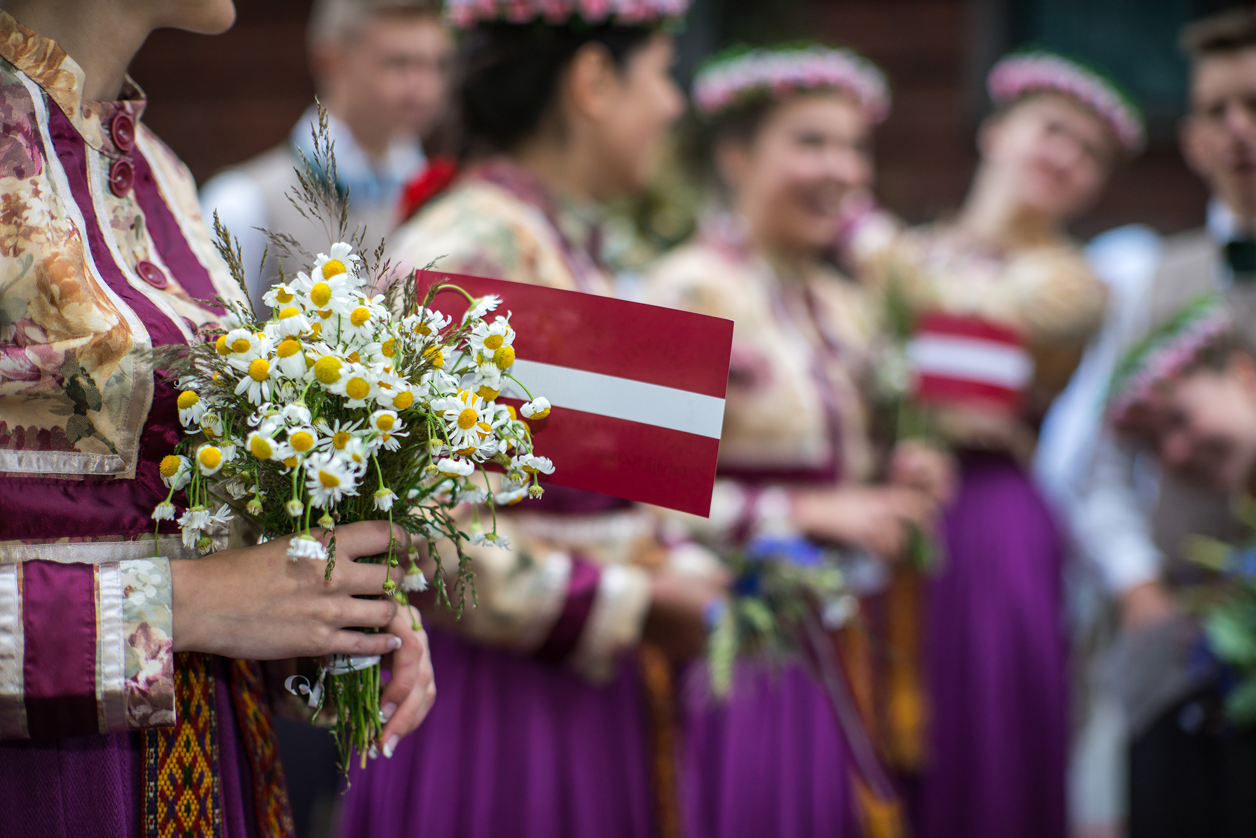 Elements of ornaments and flowers. Song and dance festival in Latvia. Procession in Riga. Latvia 100 years.
