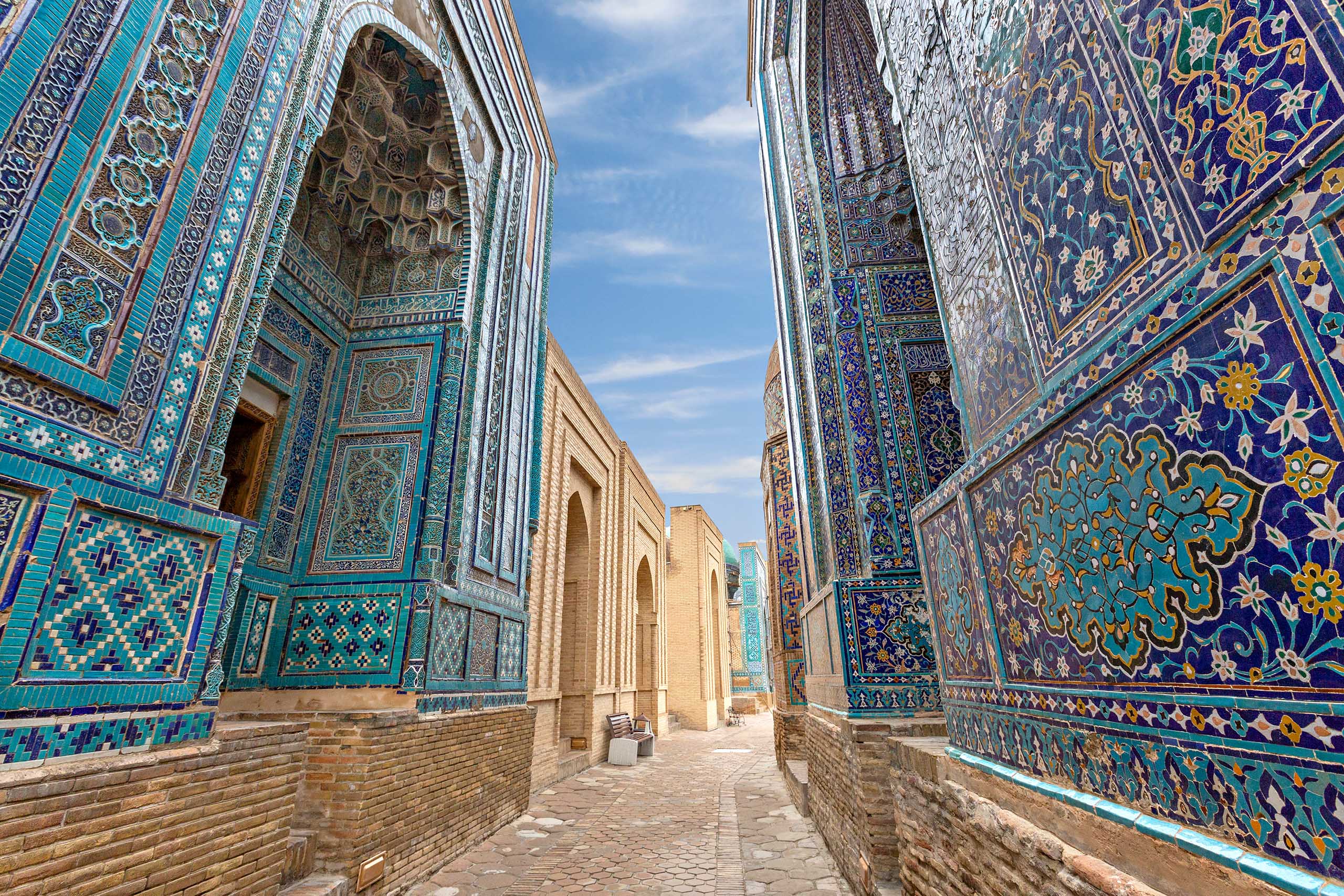 Historical necropolis and mausoleums of Shakhi Zinda, Samarkand, Uzbekistan.