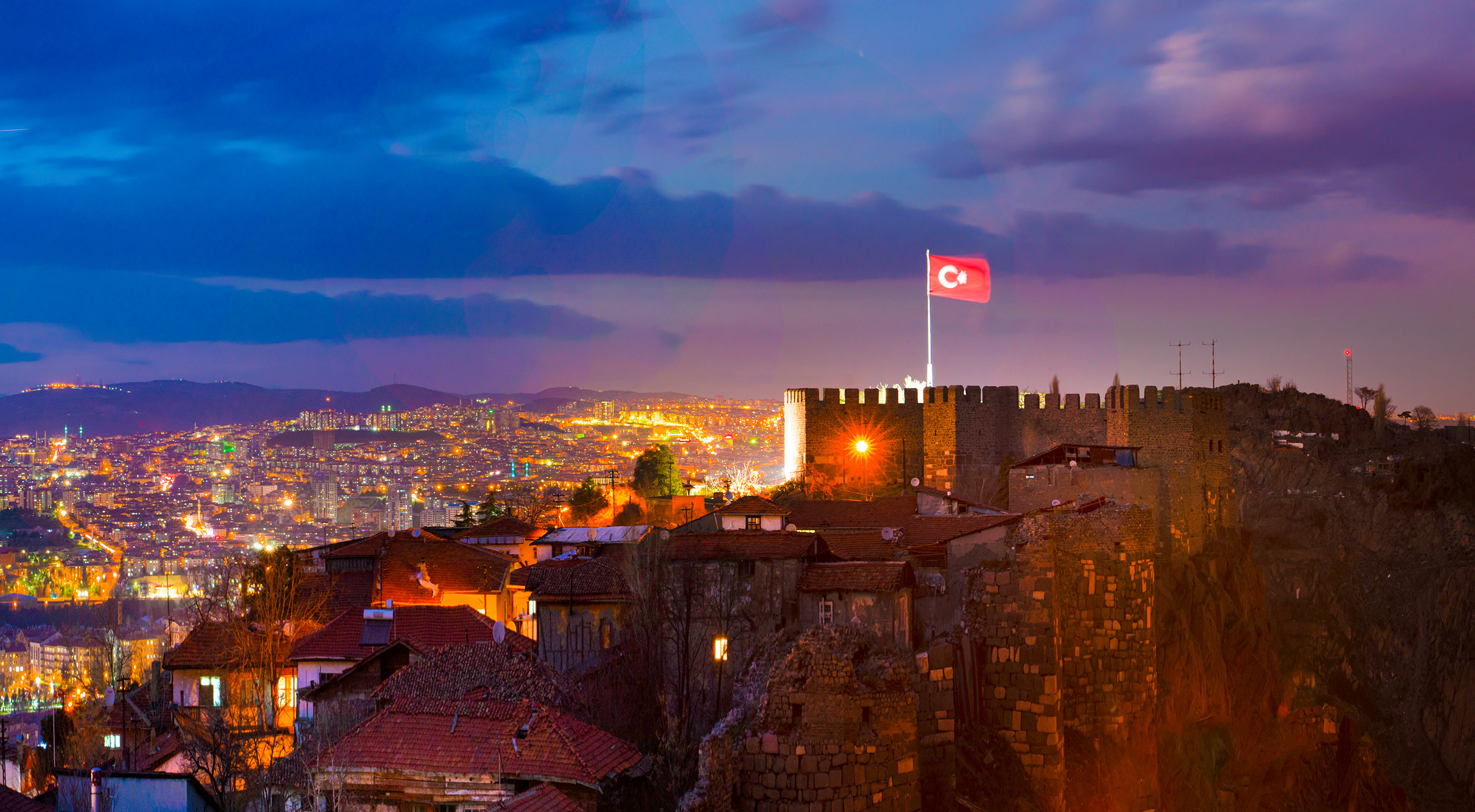 Citadel of Ankara in the night, Ankara, Turkey