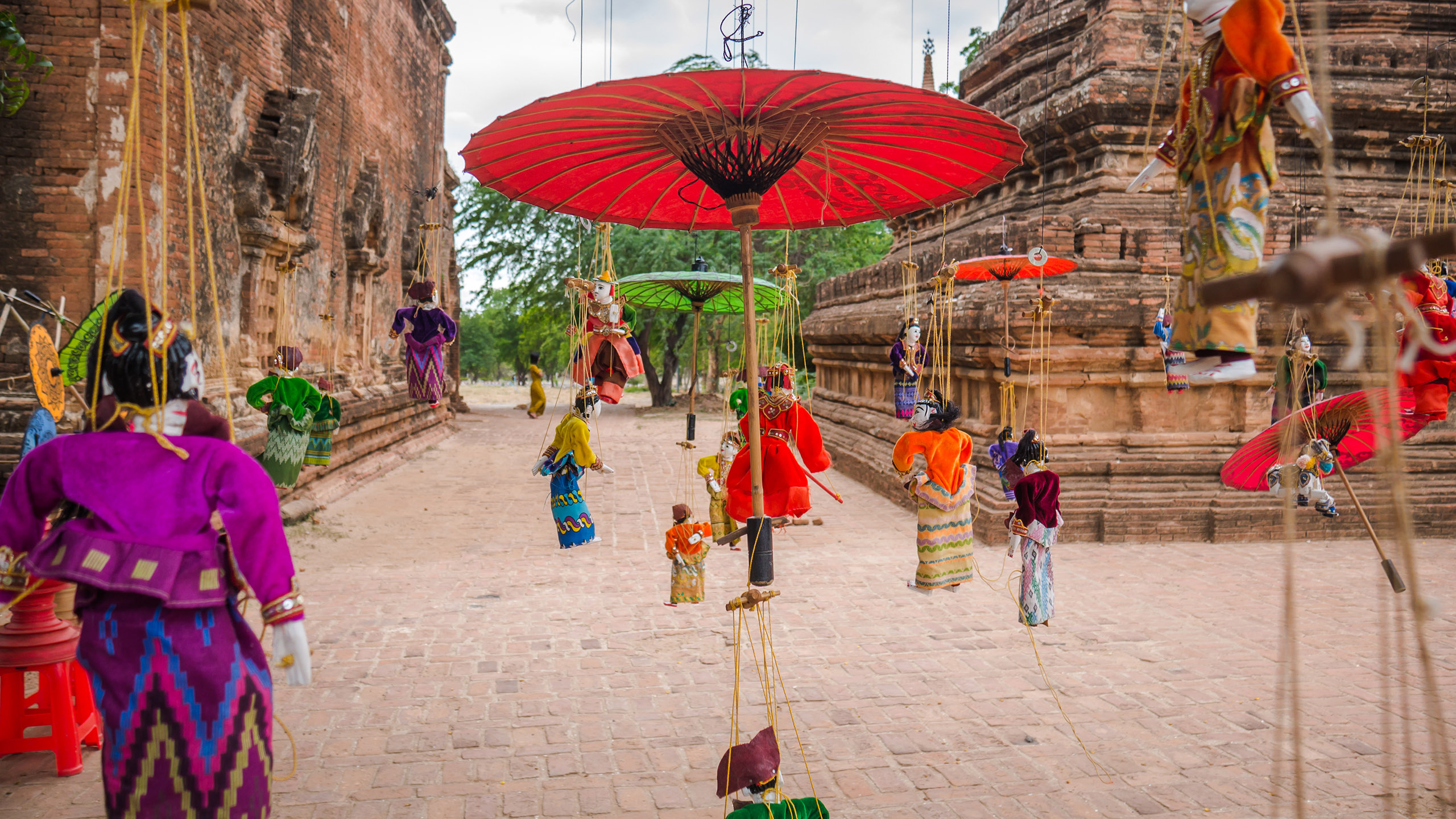 Colorful Puppet Show In Front of the Ancient Temple in Old Bagan, Myanmar