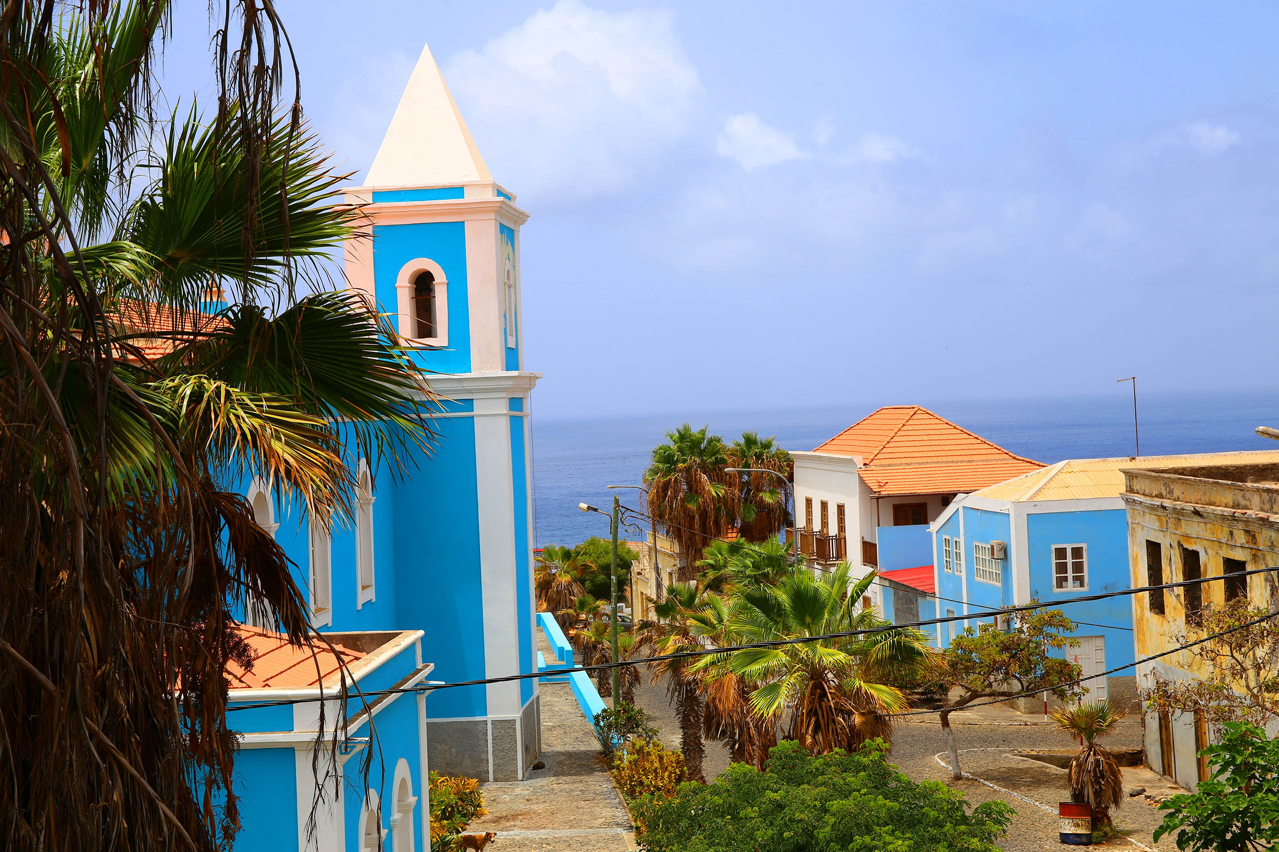 Beautiful colorful church on a remote island of Fogo, Sao Felipe, Cape Verde, Africa