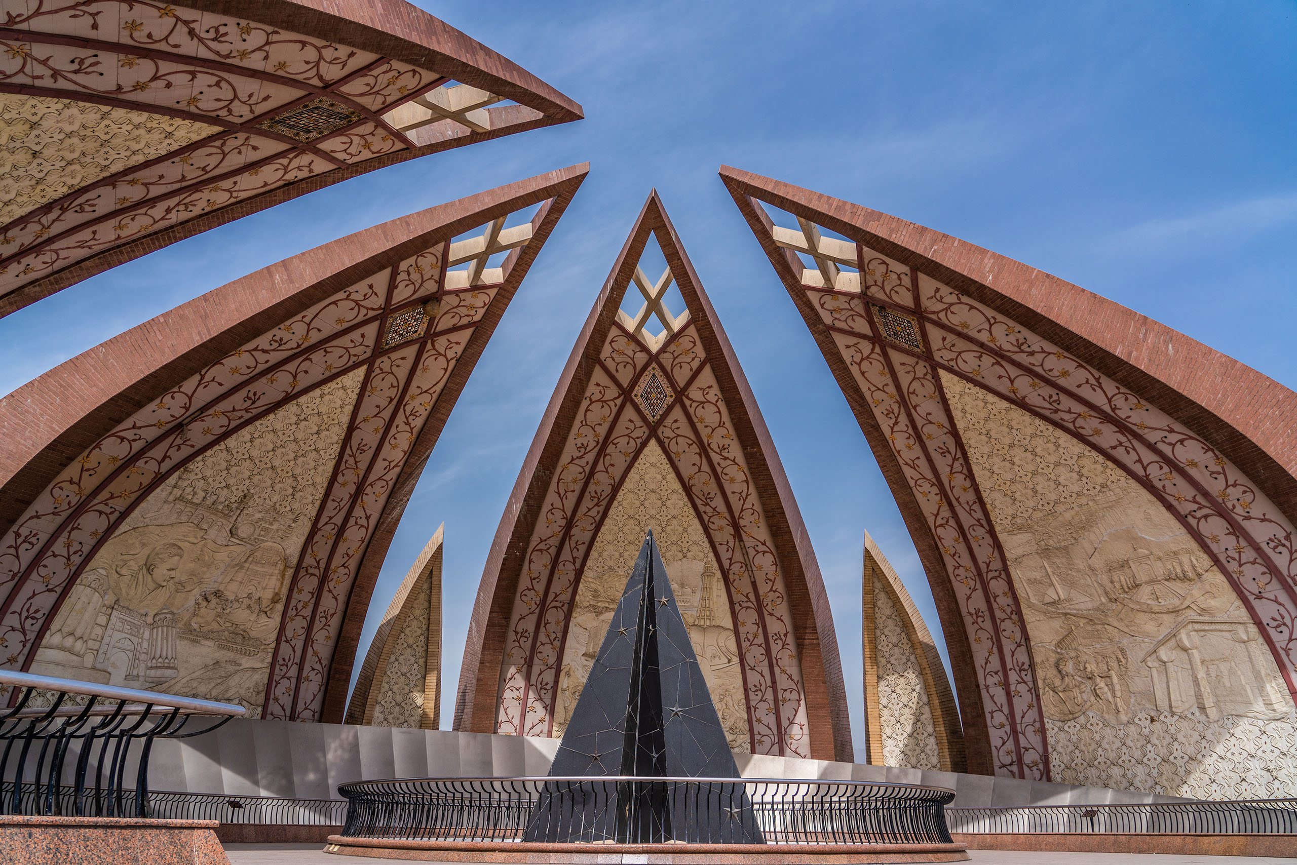 Islamabad, Pakistan, March 2021, The Pakistan Monument, a national monument and heritage museum in Islamabad, symbolizing the unity of Pakistan people. It's reflecting history of Pakistan.