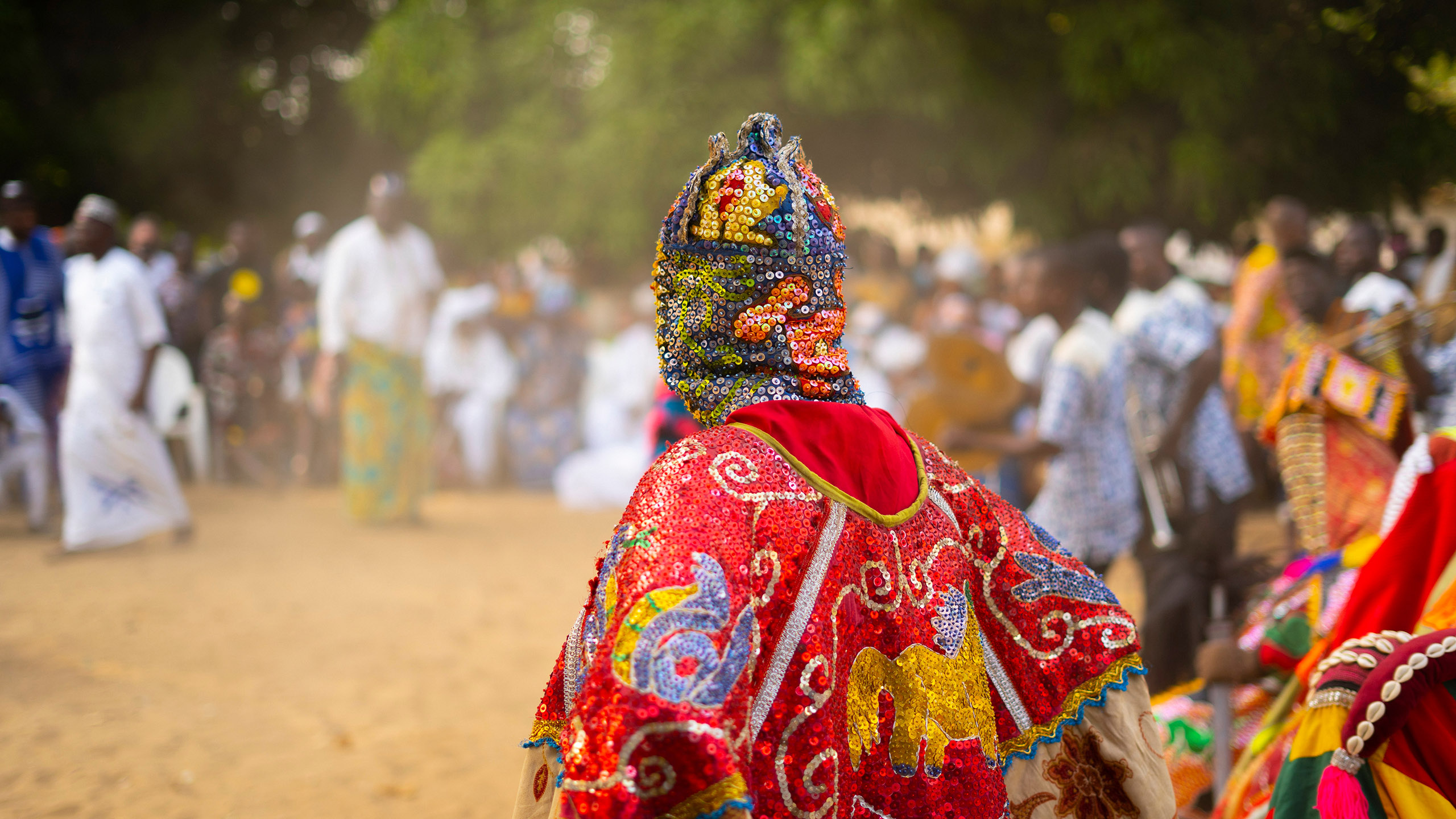 Cotonou, Benin Republic - January 10 2022 : The Voodoo Festival on 10 January is a celebration of traditional religions in Benin, cradle of the voodoo cult. You can see in the image a Egungun