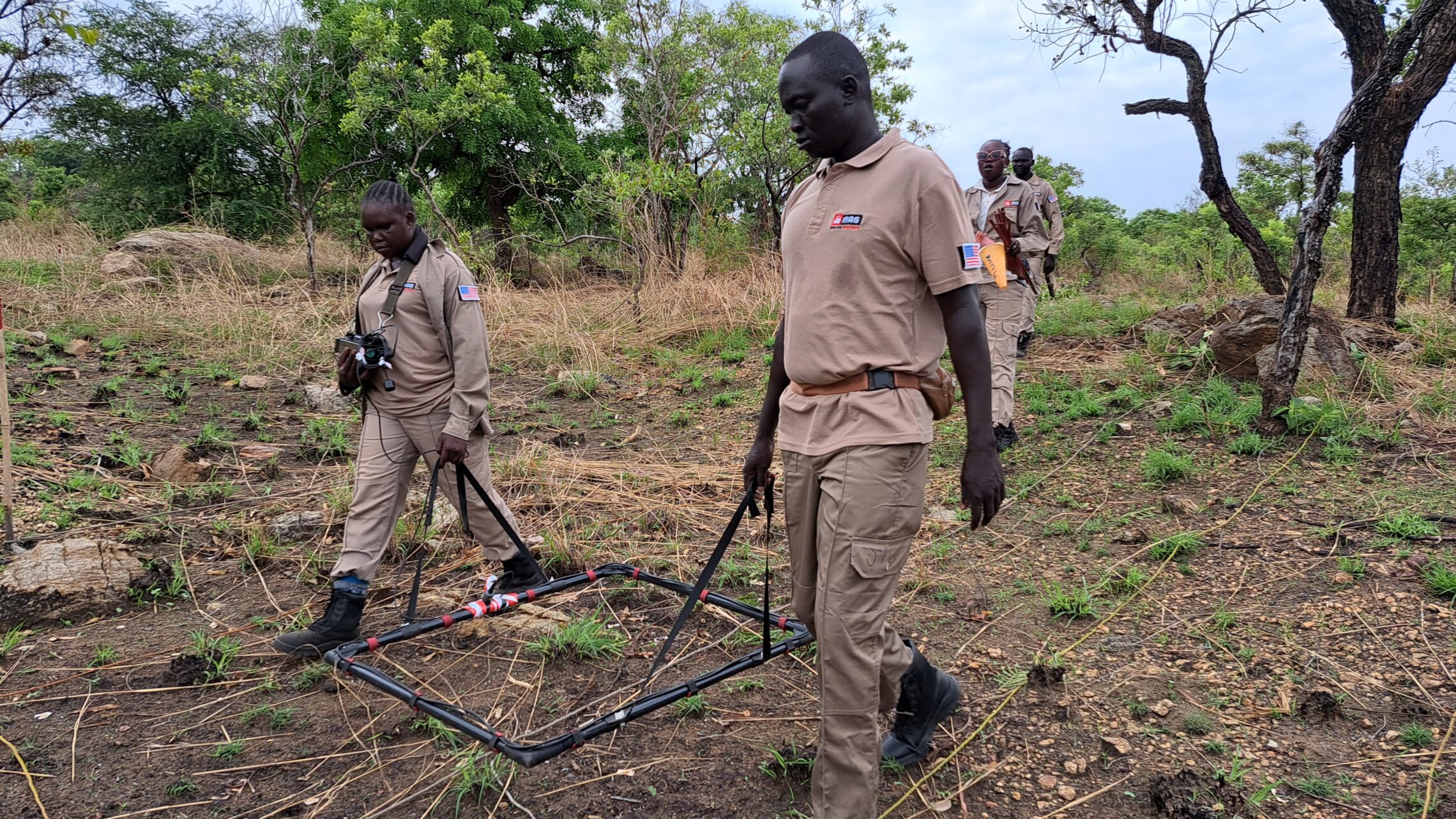 U.S.-funded deminers conduct battle area clearance near the Juba-Nimule highway in Eastern Equatoria.