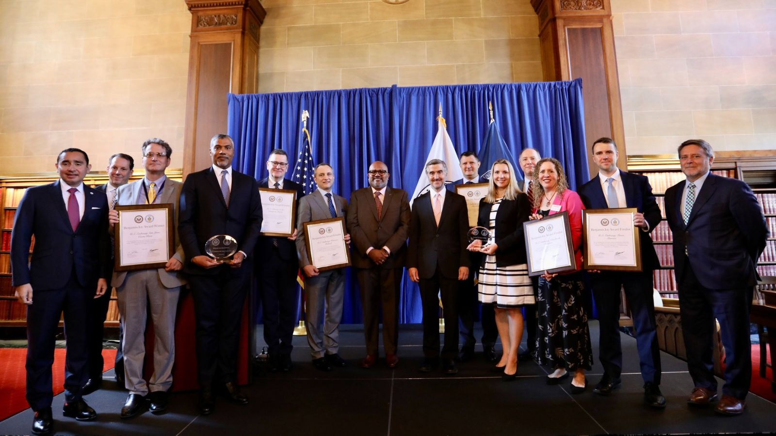 Assistant Secretary of State Ramin Toloui and Assistant Secretary of Commerce Arun Venkataraman honored Benjamin Joy Award finalists at a ceremony on July 11, 2023.