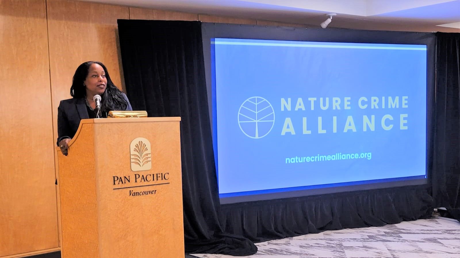 Acting Assistant Secretary Jennifer R. Littlejohn delivers remarks at the Nature Crime Alliance Launch in Vancouver, Canada.