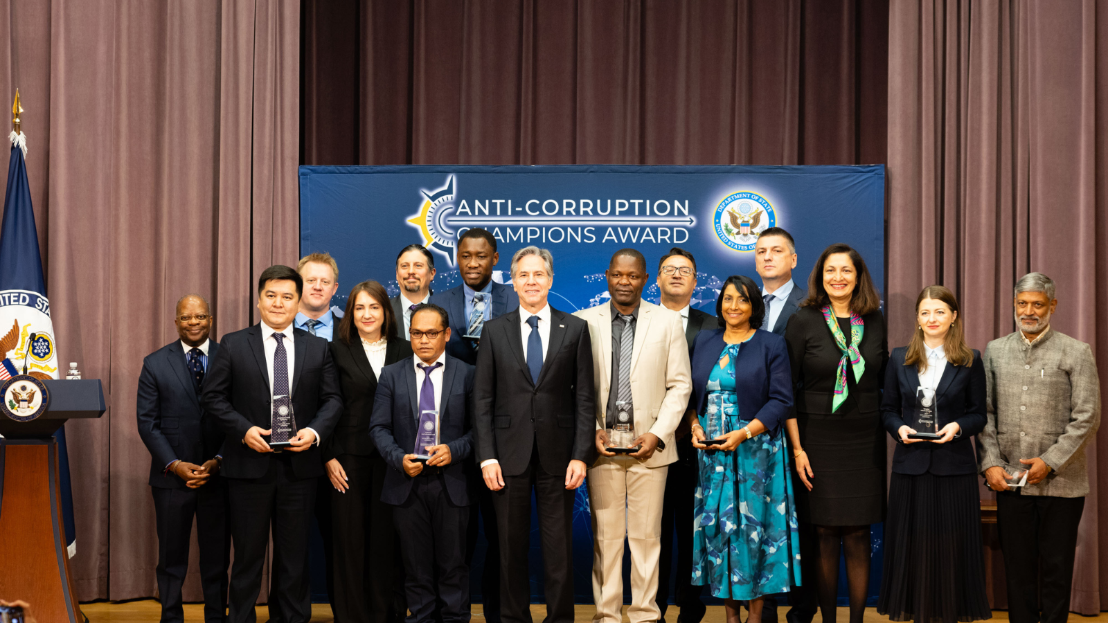 Secretary Antony J. Blinken delivers remarks at the Anti-Corruption Champions Award Ceremony at the Department of State in Washington, D.C., December 7, 2023. (Official State Department photo by Chuck Kennedy