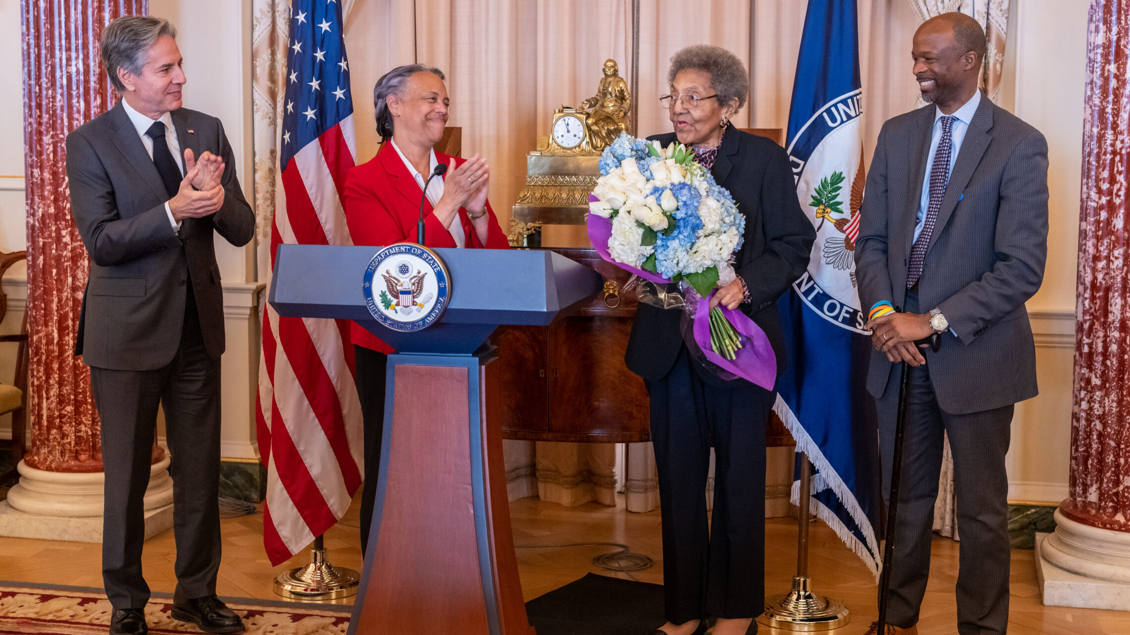 Secretary Blinken honors the author, Ambassador Ruth A. Davis, at the celebration of the 50th anniversary of the Thursday Luncheon Group, in Washington, D.C., on February 2, 2023 [State Department Photo]